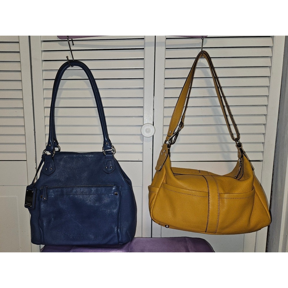 Tignanello Blue Leather Shoulder Bag & B Makowsky Yellow Hobo Handbag Lot of 2